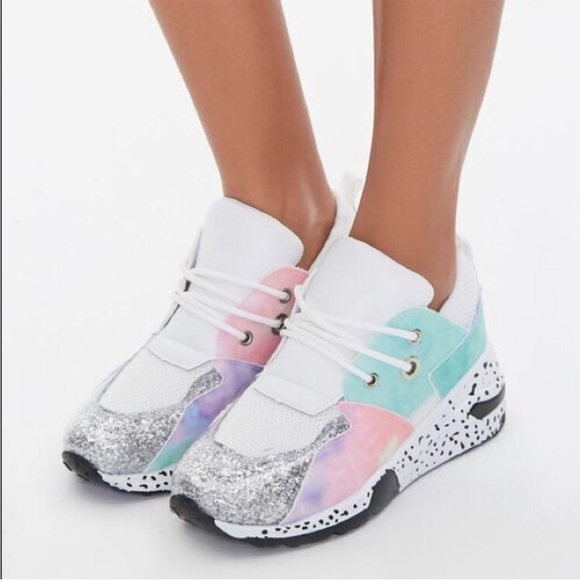 YOKI Fashion Sneakers Glitter Fuchsia Multicolored Tie Dye Polka Dot Size 6 - Picture 1 of 12